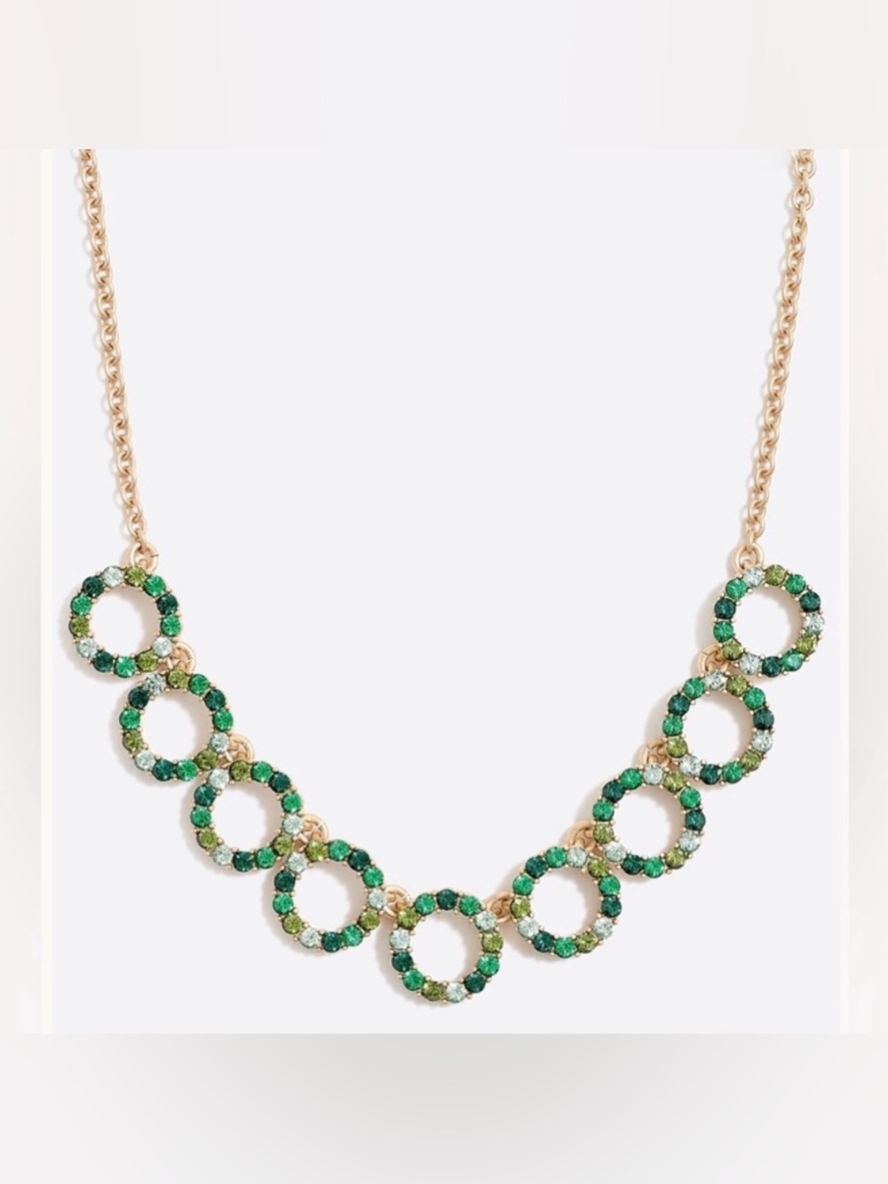 NWT [J. Crew] Green/Gold Gemstone Crystal Wreath Statement Adjustable Necklace - Picture 2 of 10